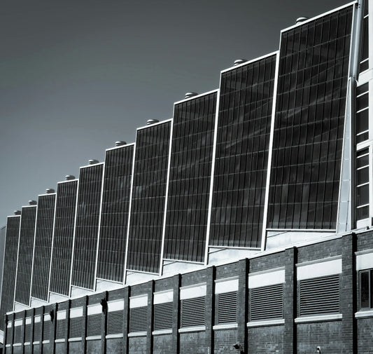 Row of angled windows on a modern building